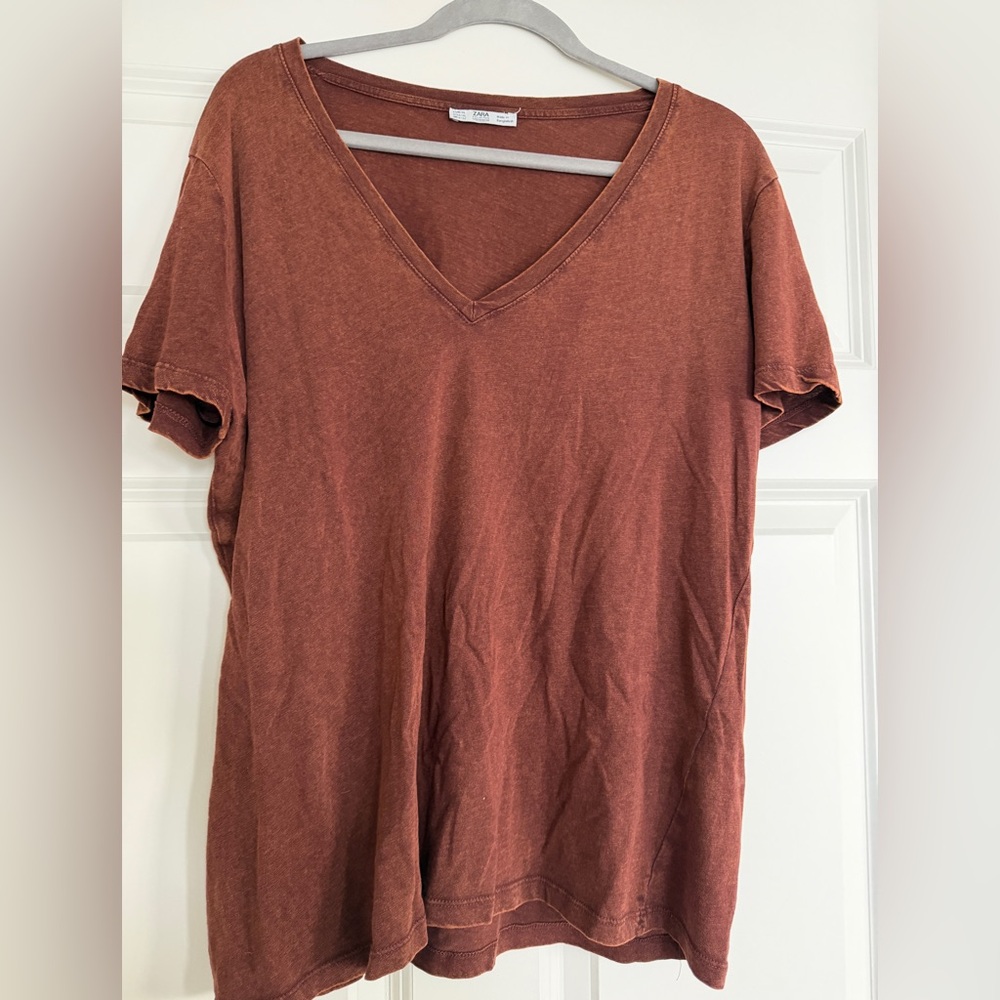Zara Brown/Dark Orange V-Neck Top